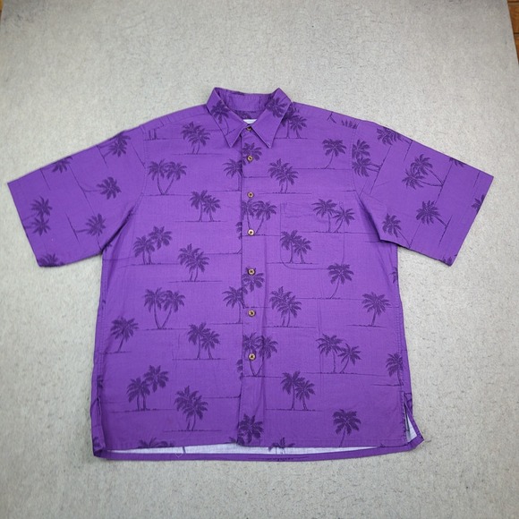 Reyn Spooner Hawaiian Shirt Mens L Purple Palm Trees 100% Cotton Short Sleeve - Picture 2 of 9